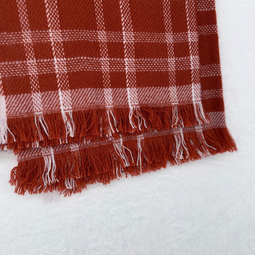 Madewell Nordstrom Plaid Fringe Scarf Rust White Terra Cotta Blanket OS New - Picture 4 of 8